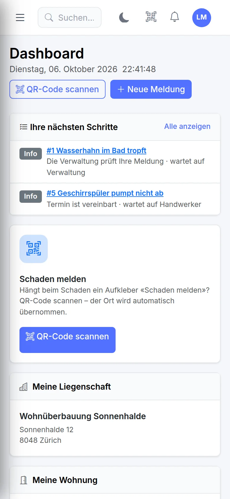 Mieterportal auf dem Handy